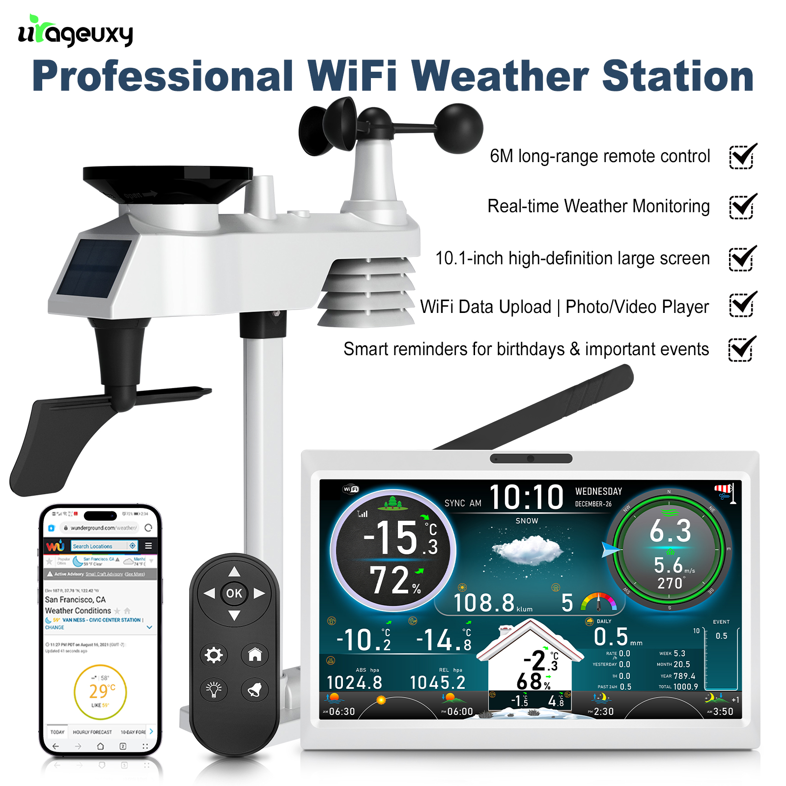 Digital Hygrometer Probe - 10.1 Inch HD TFT Display WiFi