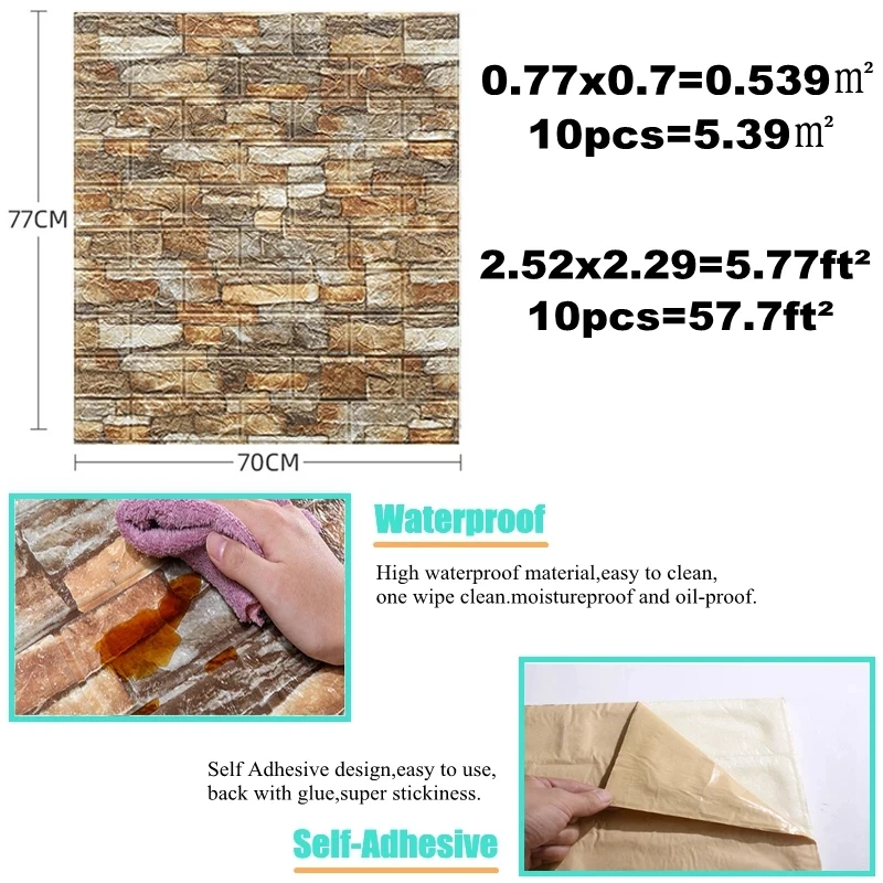 10PCS Self Adhesive 3D Brick W - Pvc Panel Background avis et prix
